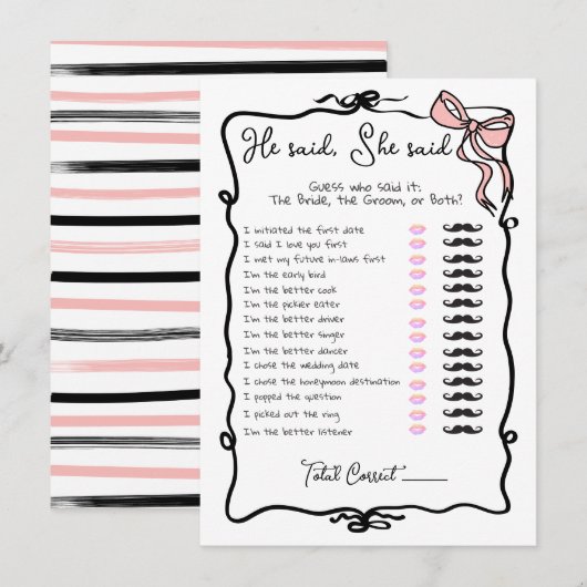 Er sagte, sie sagte, "Hand Drawn Bow Brautparty" Einladung (Vorne/Hinten)