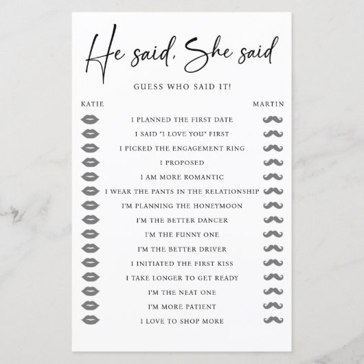 Er sagte, sie sagte, Hochzeit Engagement Party-Spi (Vorderseite)