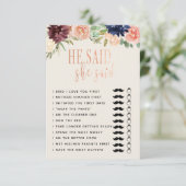 Er sagte, sie sagte Hochzeit/Verlobung Game Copy Einladung (Stehend Vorderseite)