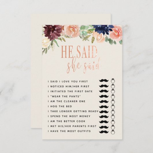 Er sagte, sie sagte Hochzeit/Verlobung Game Copy Einladung (Vorne/Hinten)