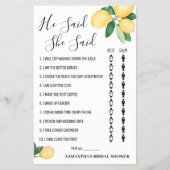 Er sagte, sie sagte Lemon Brautparty Game Card Flyer (Vorne)