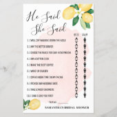 Er sagte, sie sagte Lemon Pink Brautparty Game Flyer (Vorne)