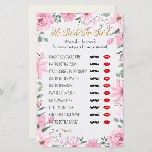 Er sagte, sie sagte, Liebe sei im Blütenduschenspi (Vorne/Hinten)