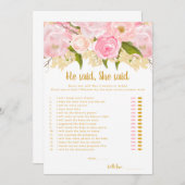 Er sagte, sie sagte, Mädchen Baby Dusche Spielkart Einladung (Vorne/Hinten)