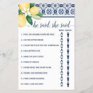 Er sagte, sie sagte, mediterrane Dusche Game Card Flyer