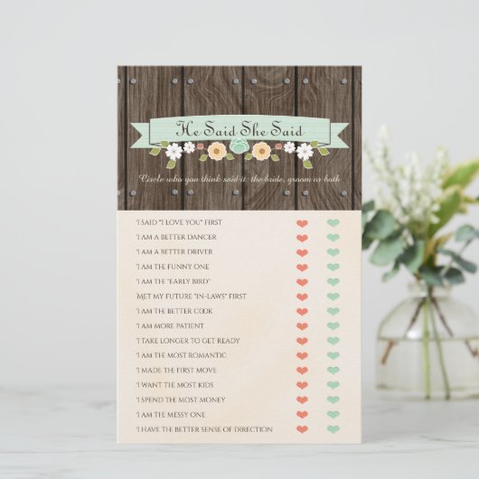 Er sagte, sie sagte Mint Boho Brautparty Game (Stehend Vorderseite)