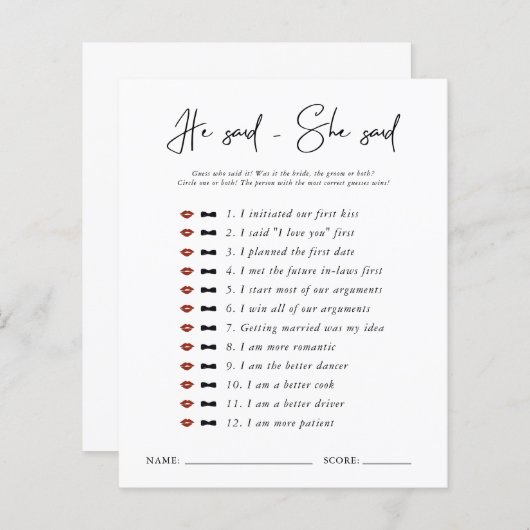 Er sagte, sie sagte | Modernes Minimales Brautpart (Vorne/Hinten)