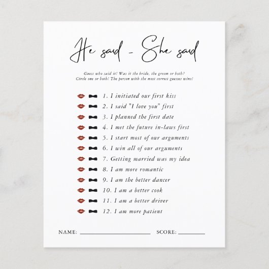 Er sagte, sie sagte | Modernes Minimales Brautpart (Vorderseite)