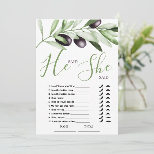 Er sagte, sie sagte, Olive Branches Brautparty Car Einladung (Stehend Vorderseite)
