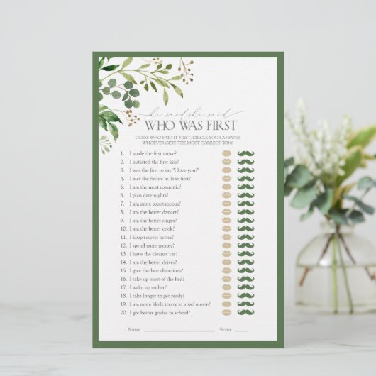 Er sagte, sie sagte, Olive Green Brautparty Game (Stehend Vorderseite)