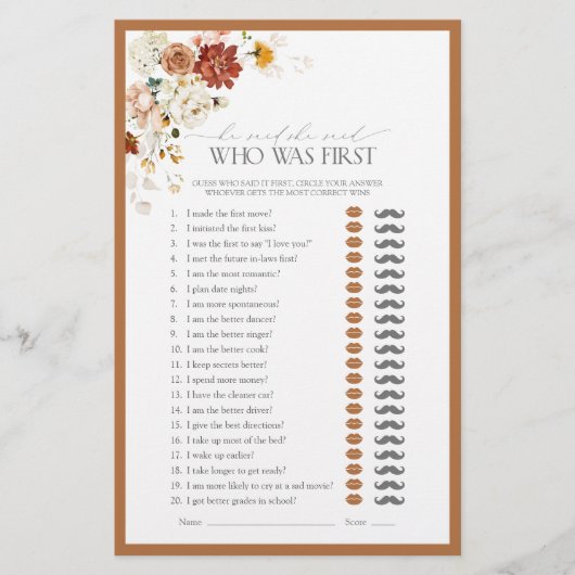 Er sagte, sie sagte Orange Brautparty Game (Vorderseite)