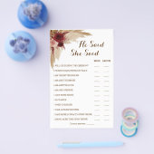 Er sagte, sie sagte Pampas Couple Dusche Game Card Flyer (Einzeln)