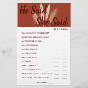 Er sagte, sie sagte Pampas Paare Dusche Spielkarte Flyer