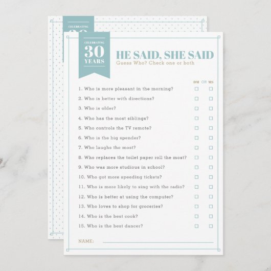 Er sagte, sie sagte Party-Spiel (vollständig anpas Einladung (Vorne/Hinten)