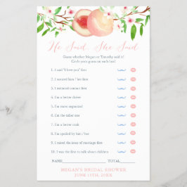 Er sagte, sie sagte Pfirsiche Brautparty Game Card Flyer
