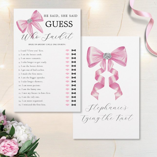 Er sagte, sie sagte Pink Bow Brautparty Game (Von Creator hochgeladen)