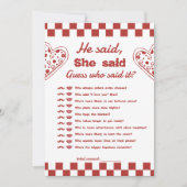 Er sagte, sie sagte Pizza Bachelorette-Spielkarte Einladung (Vorderseite)