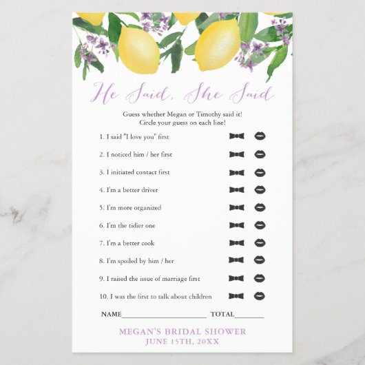 Er sagte, sie sagte Polterabend IceBreaker Spiel Flyer (Vorne)