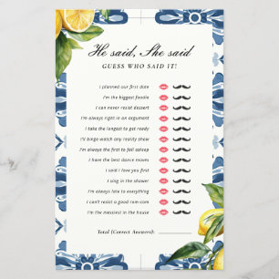 Er sagte, sie sagte Positano Brautparty Game