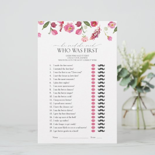 Er sagte, sie sagte, rosa Blume Brautparty Game (Stehend Vorderseite)
