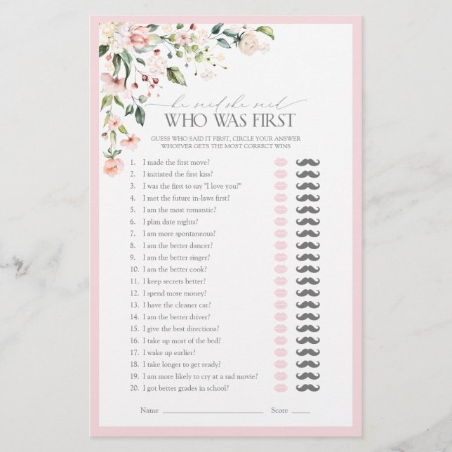 Er sagte, sie sagte rosa Brautparty Game (Vorderseite)