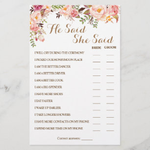 Er sagte, sie sagte, rosa Paar-Shower-Spielkarte Flyer