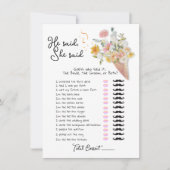 Er sagte, sie sagte Scoopup Brautparty-Spiel Einladung (Vorderseite)