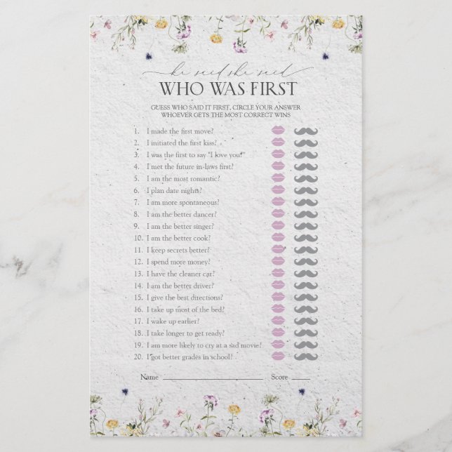 Er sagte, sie sagte Sommer-Wildblumen Duschspiel (Vorderseite)