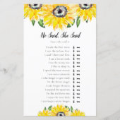 Er sagte, sie sagte Sonnenblumen Brautparty Game (Vorderseite)