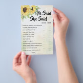 Er sagte, sie sagte Sonnenblumen-Brautparty-Spielk Flyer (Handgriff)
