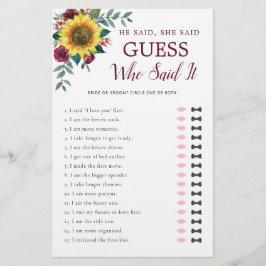 Er sagte, sie sagte Sonnenblumen Burgund Brautpart