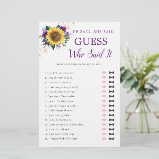 Er sagte, sie sagte Sonnenblumen Lila Lights Brida (Stehend Vorderseite)