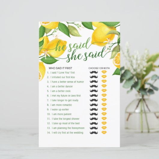 Er sagte, sie sagte Spiel - Lemon (Stehend Vorderseite)