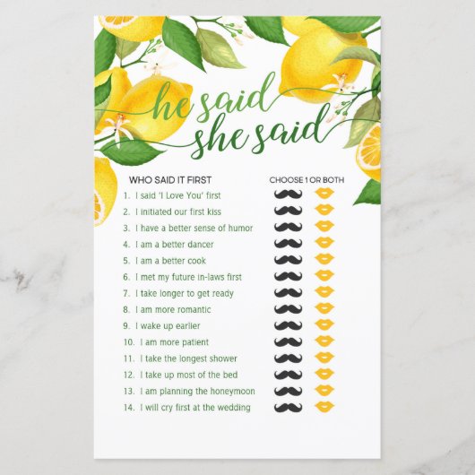 Er sagte, sie sagte Spiel - Lemon (Vorderseite)