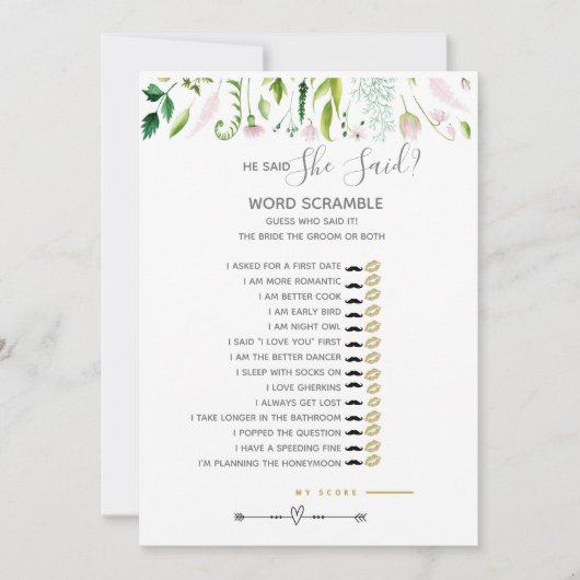 Er sagte, sie sagte, Spiele Baby Shower grau / gel Einladung (Vorderseite)