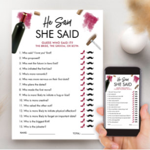 Er sagte, sie sagte Spielkarte Wein Brautparty Einladung