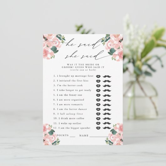 Er sagte, sie sagte Stiefel & Bubbly Party Game Begleitkarte (Stehend Vorderseite)