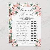 Er sagte, sie sagte Stiefel & Bubbly Party Game Begleitkarte (Vorne/Hinten)