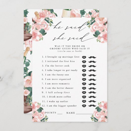 Er sagte, sie sagte Stiefel & Bubbly Party Game Begleitkarte (Vorne/Hinten)