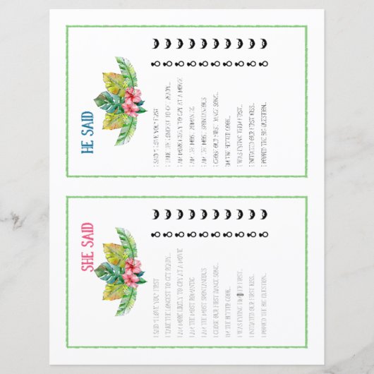 Er sagte, sie sagte Tropical Brautparty Game (Vorderseite)