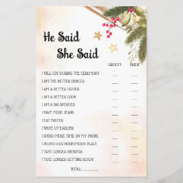 Er sagte, sie sagte Weihnachts-Brautparty-Game-Kar Flyer