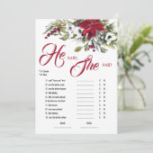 Er sagte, sie sagte "Weihnachts-Brautparty-Spiel" Einladung (Stehend Vorderseite)