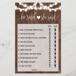 Er sagte, sie sagte Western Brautparty Spielkarte Flyer