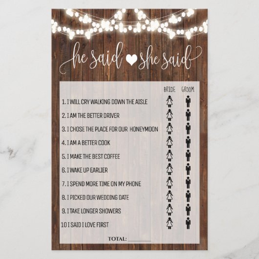 Er sagte, sie sagte Western Brautparty Spielkarte Flyer (Vorne)