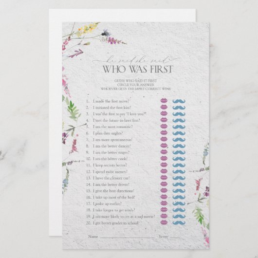 Er sagte, sie sagte Wildblume Brautparty Game (Vorne/Hinten)