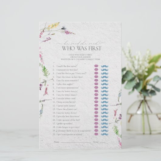 Er sagte, sie sagte Wildblume Brautparty Game (Stehend Vorderseite)