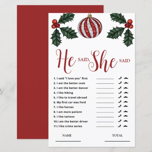Er sagte, sie sagte Winter Christmas Bridal Game (Vorne/Hinten)