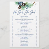 Er sagte, sie sagte Winterspiel Brautparty Briefpapier (Vorderseite)