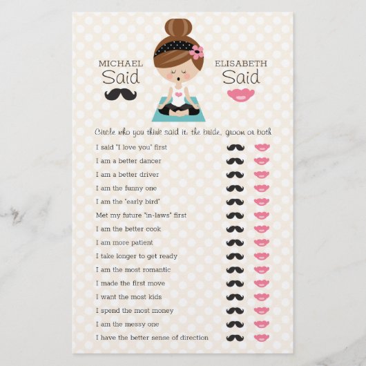 Er sagte, sie sagte Yoga Girl Brautparty Game (Vorderseite)