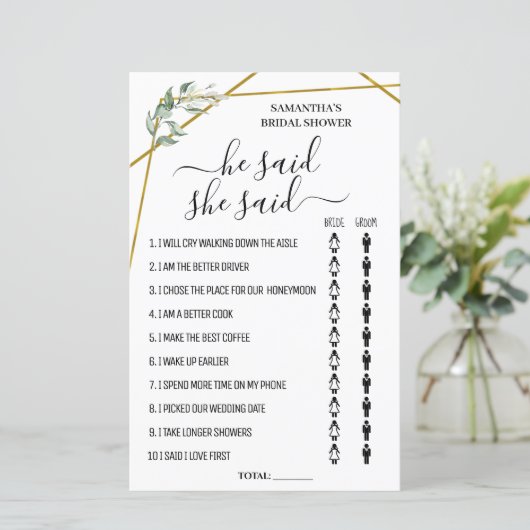 Er sagte, sie sagte zweisprachiges Brautparty (Stehend Vorderseite)